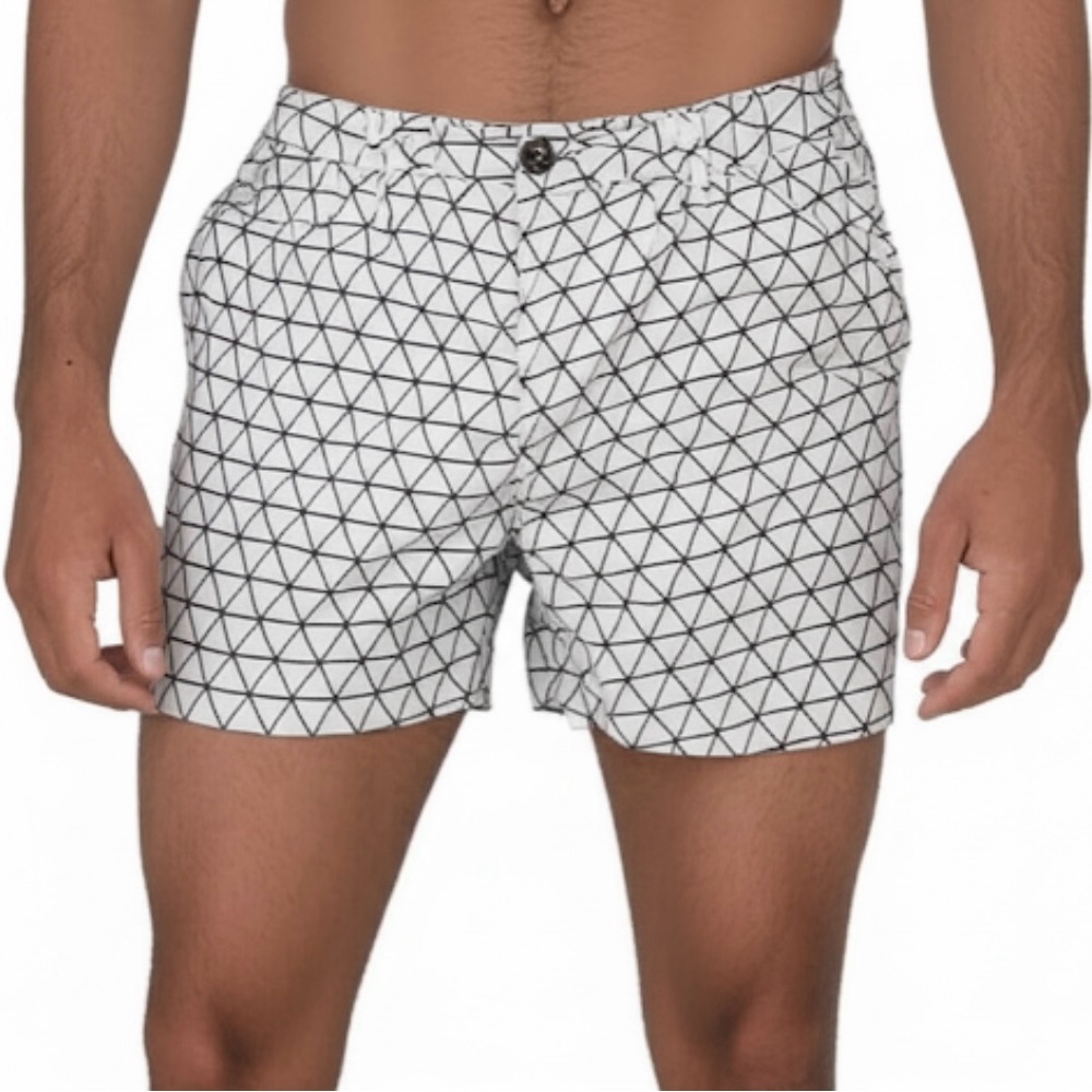 RetroMarine New York Geometric Patterned Swim Trunks 34 in